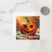 顔のある怖いオレンジ色のかぼちゃ、ハロウィン ノートカード (正面/裏面インサイチュ)