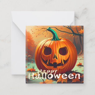 顔のある怖いオレンジ色のかぼちゃ、ハロウィン ノートカード