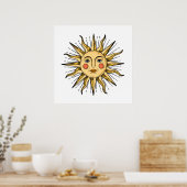 顔のある黄色い太陽   24 x 24 ポスター (キッチン)