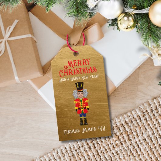 顔のおもしろいくるみ割り人形メリークリスマスを追加 ギフトタグ
