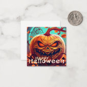 顔のついた怖いオレンジのカボチャ、ハロウィン ノートカード (正面/裏面インサイチュ)