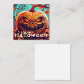 顔のついた怖いオレンジのカボチャ、ハロウィン ノートカード (正面/裏面)