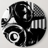 顔のやしレトロのガスマスクのデザイン2ボタン 缶バッジ (正面)