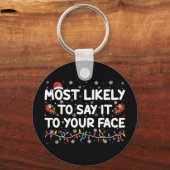 顔のクリスマスに言う可能性がおもしろい高い キーホルダー (正面)