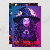 顔のホールハロウィーンウィッチ 招待状 (正面/裏面)