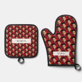 顔の写真おもしろいと名前の追加パーソナライズされた 鍋つかみ&鍋敷きセット (正面)