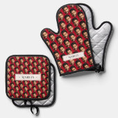 顔の写真おもしろいと名前の追加パーソナライズされた 鍋つかみ&鍋敷きセット (正面/裏面)