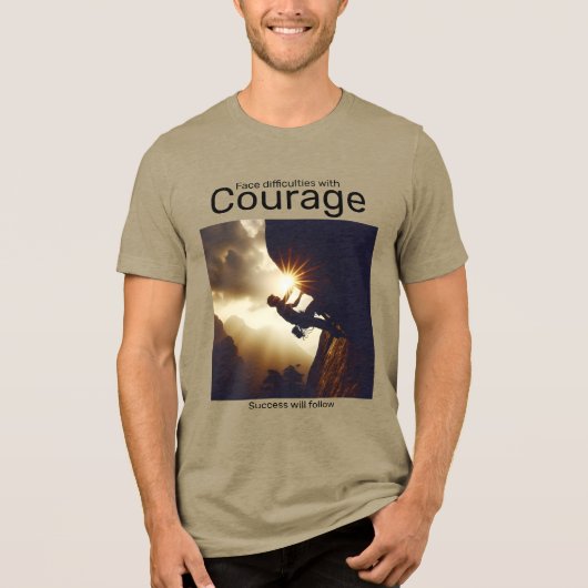 顔の困難は勇気を出して成功後を追する トライブレンドTシャツ (正面)