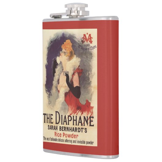 顔の広告宣伝ポスターを粉にしているLaのDiaphaneの女性 フラスク (左)