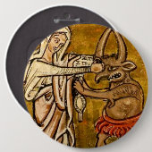 顔の悪魔を打っている賛美された聖母マリア 缶バッジ (正面&裏面)