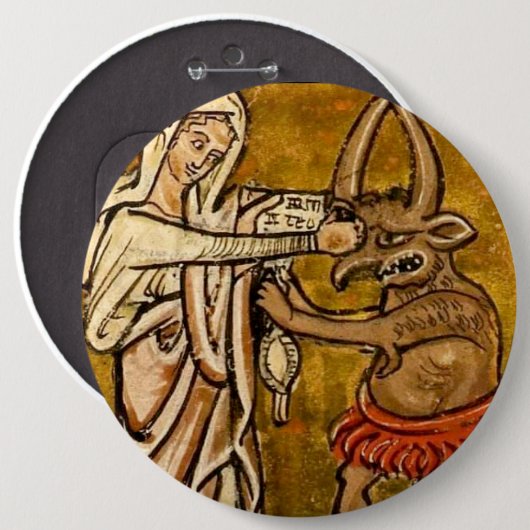 顔の悪魔を打っている賛美された聖母マリア 缶バッジ (正面&裏面)