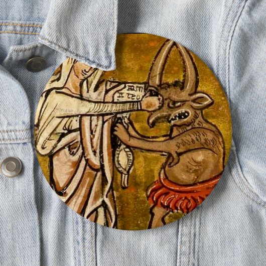 顔の悪魔を打っている賛美された聖母マリア 缶バッジ (インサイチュ)