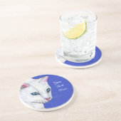 顔の白猫ライトブルーの目がキラキラ コースター (側面)