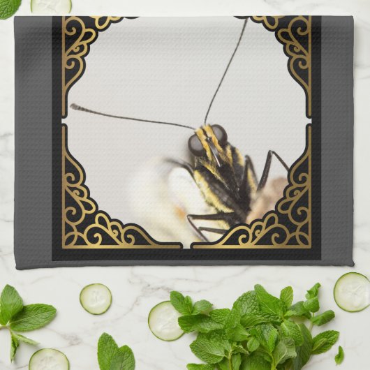 顔の蝶 – クローズアップ（昆虫）オオカバマダラ、モナーク キッチンタオル (折り畳み)