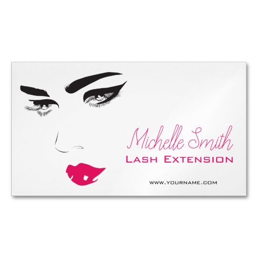 顔の長いラッシュピンクの唇Lash Extensions マグネット名刺 (正面)