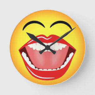 顔のEmojiのユーモアの中型のおもしろいな円形の柱時計 ラウンド壁時計
