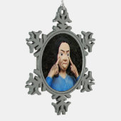 顔を引っ張る スノーフレークピューターオーナメント (左)