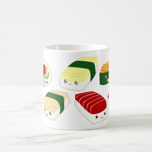 顔を搭載するかわいいの寿司 コーヒーマグカップ (中央)