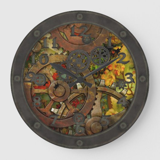 顔を搭載するファンキーでビクトリアンな真鍮のSteampunk ラージ壁時計 (正面)