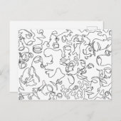 顔を搭載する線画の郵便はがき ポストカード (正面/裏面)