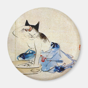 顔を洗う猫,広重猫顔洗浄広重 マグネット