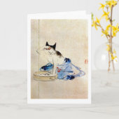 顔を洗う猫, 広重 Cat Face Wash, Hiroshige カード (黄色い花)