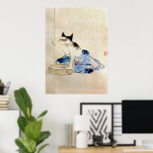 顔を洗う猫, 広重 Cat Face Wash, Hiroshige ポスター (ホームオフィス)