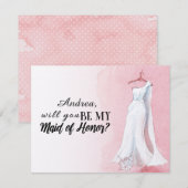 顔を赤らめる あなたが私の結婚式の伴娘になってくれる？ ウェディングドレス 招待状 (正面/裏面)