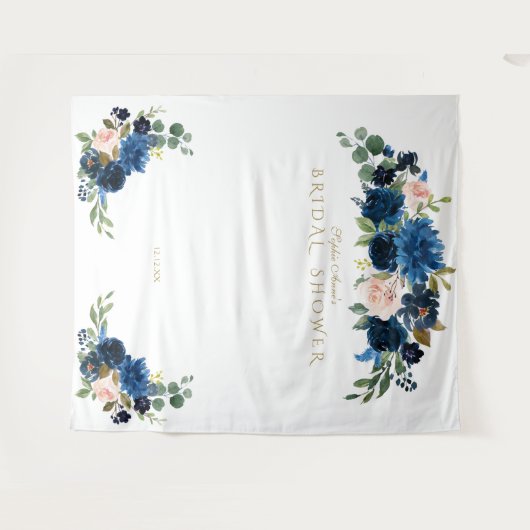 顔を赤らめる ブルー フラワーズ ブライダル シャワー フォトブース プロップ タペストリー (正面(横))