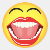 顔イエロー笑い絵文字ラウンドステッカー ラウンドシール (正面)