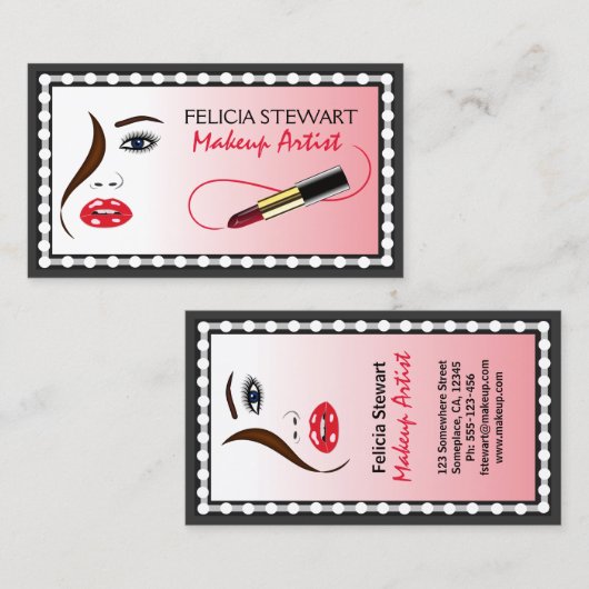 顔イン鏡メイクアップアーティスト美容師 名刺 (正面/裏面)