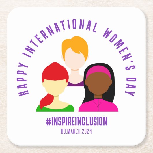 顔エレガントズ女子デー国際的3月8日 スクエアペーパーコースター (正面)
