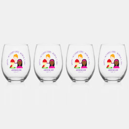 顔エレガントズ女子デー国際的3月8日 ステムなしワイングラス