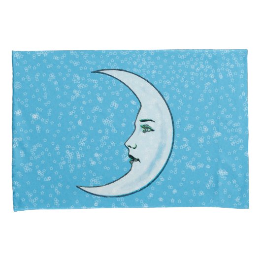 顔エレガントホワイトクレセントムーンスターズアクアブルー 枕カバー (正面右)