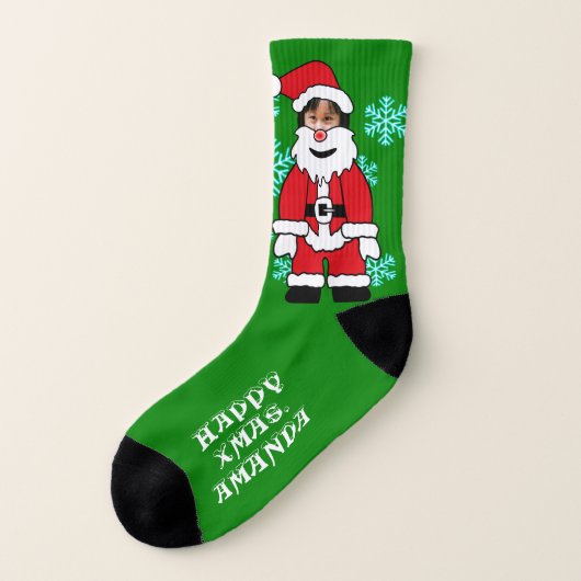 顔カスタムサンタクロースの写真と文字 ソックス (左外側)