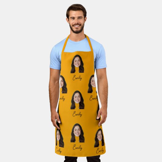 顔カスタムシェフキッチンおもしろいギフト女性男性用 エプロン (着用した状態)