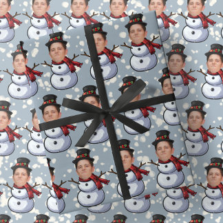 顔カスタムフォトクリスマス雪だるま包装紙 ラッピングペーパー