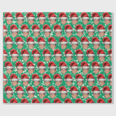 顔カスタムフォトサンタハットクリスマスギフトラップ ラッピングペーパー (フラット)