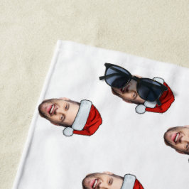 顔カスタムフォトサンタハットクリスマスギフト ビーチタオル