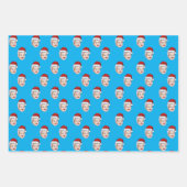 顔カスタムフォトサンタハットクリスマスグリーン ラッピングペーパーシート (正面3)