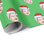 顔カスタムフォトサンタハットクリスマスグリーン ラッピングペーパー (ロールコーナー)