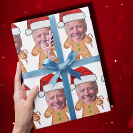 顔カスタムフォトジンガーブレッおもしろいドジョーバイデン氏クリスマス ラッピングペーパー