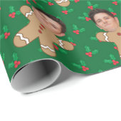 顔カスタムフォトジンジャーブレッドマンクリスマスホリー ラッピングペーパー (ロールコーナー)