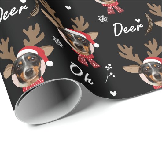 顔カスタムフォトトインディアクリスマスホリデーブラック ラッピングペーパー (ロールコーナー)