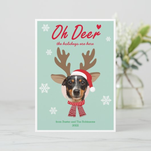 顔カスタムフォトトインデナークリスマスホリデーグリーン シーズンカード (スタンド正面)