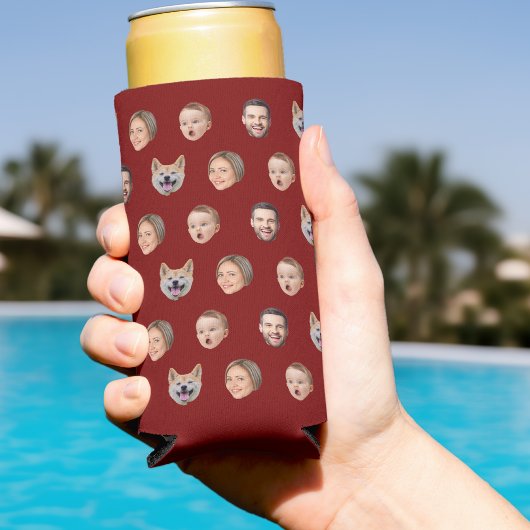 顔カスタムフォト家族ギフト、4枚の写真顔 スリム缶クーラー