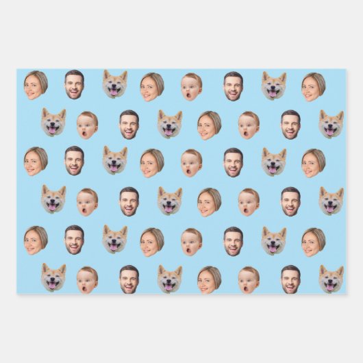 顔カスタムフォト家族ギフト、4枚の写真顔 ラッピングペーパーシート (正面3)