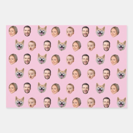 顔カスタムフォト家族ギフト、4枚の写真顔 ラッピングペーパーシート (正面)