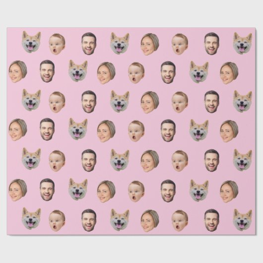 顔カスタムフォト家族ギフト、4枚の写真顔 ラッピングペーパー (フラット)