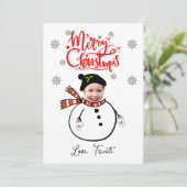 顔カスタム写真かわいい雪だるまメリークリスマス 招待状 (スタンド正面)
